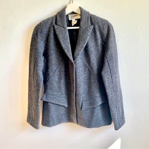 Vintage Claude Montana grey wool blazer fitted 90s fashion minimalistic